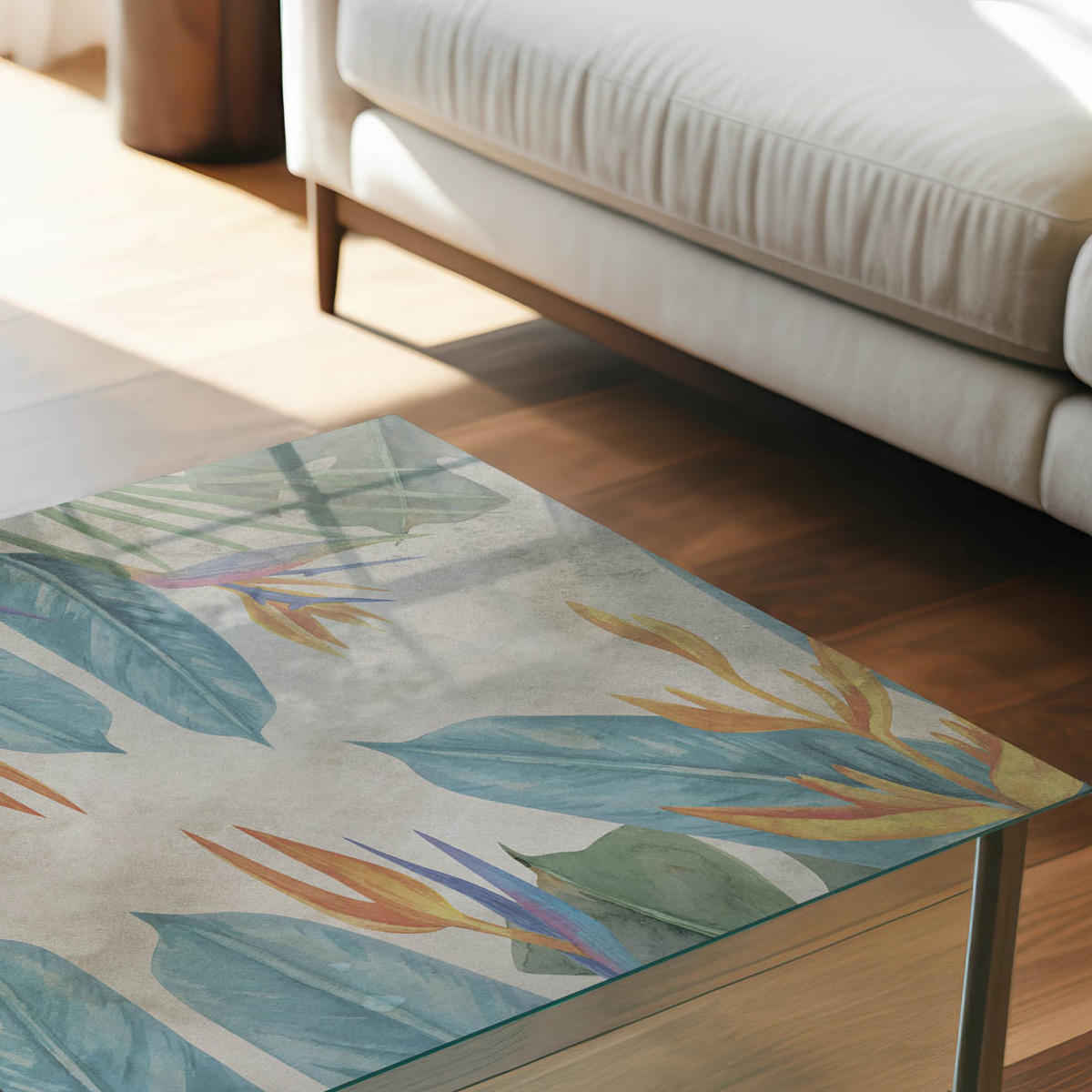 TISCHPLATTE 50x50 cm – Tropische Flora - Grau, Glas (50/50/0.4cm) - Wallfluent