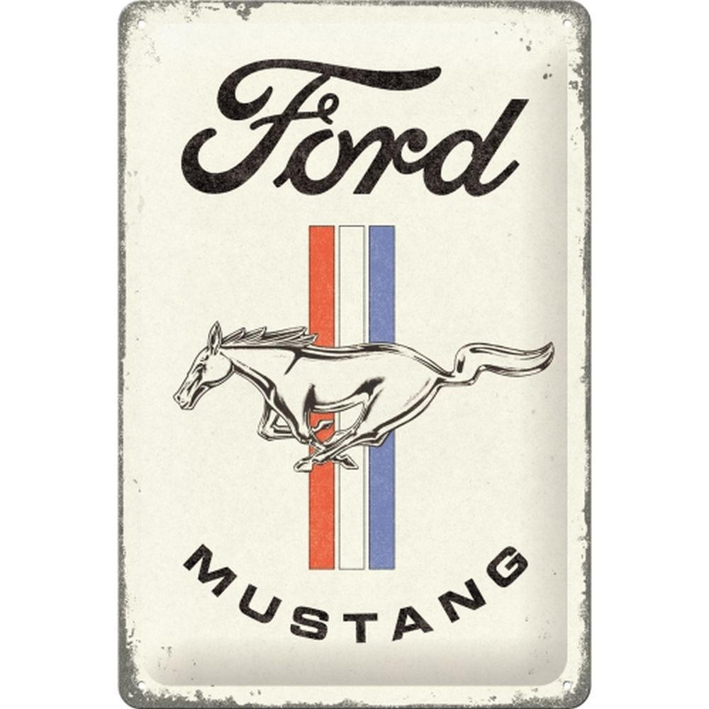 BLECHSCHILD 20/30 cm Ford Mustang Horse & Stripes Logo - Multicolor, Metall (20/30/0.2cm) - Nostalgic-Art