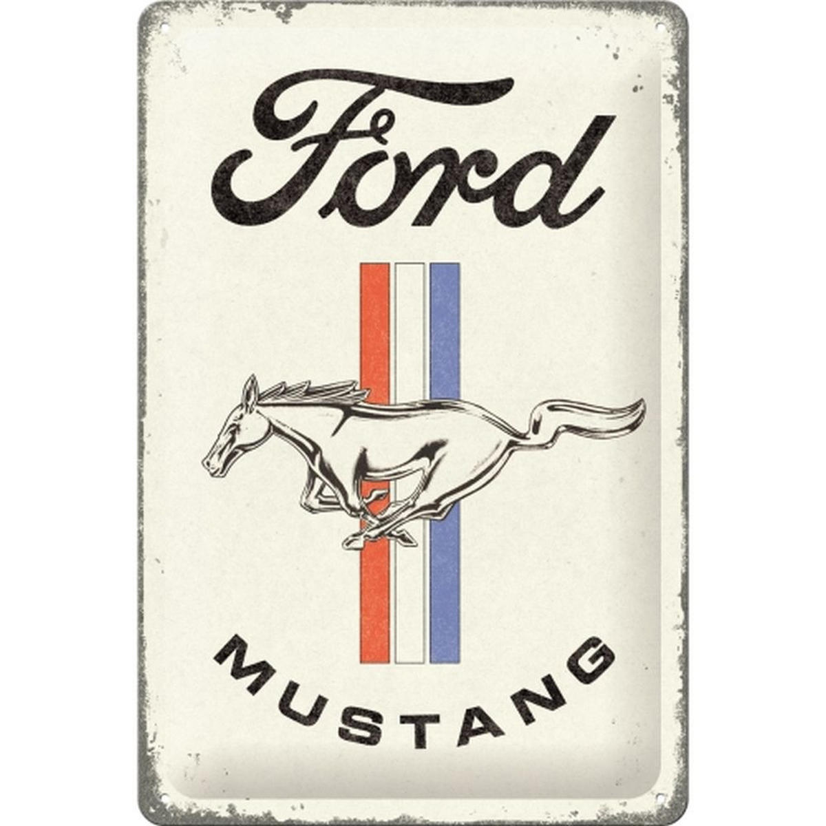 BLECHSCHILD 20/30 cm Ford Mustang Horse & Stripes Logo - Multicolor, Metall (20/30/0.2cm) - Nostalgic-Art