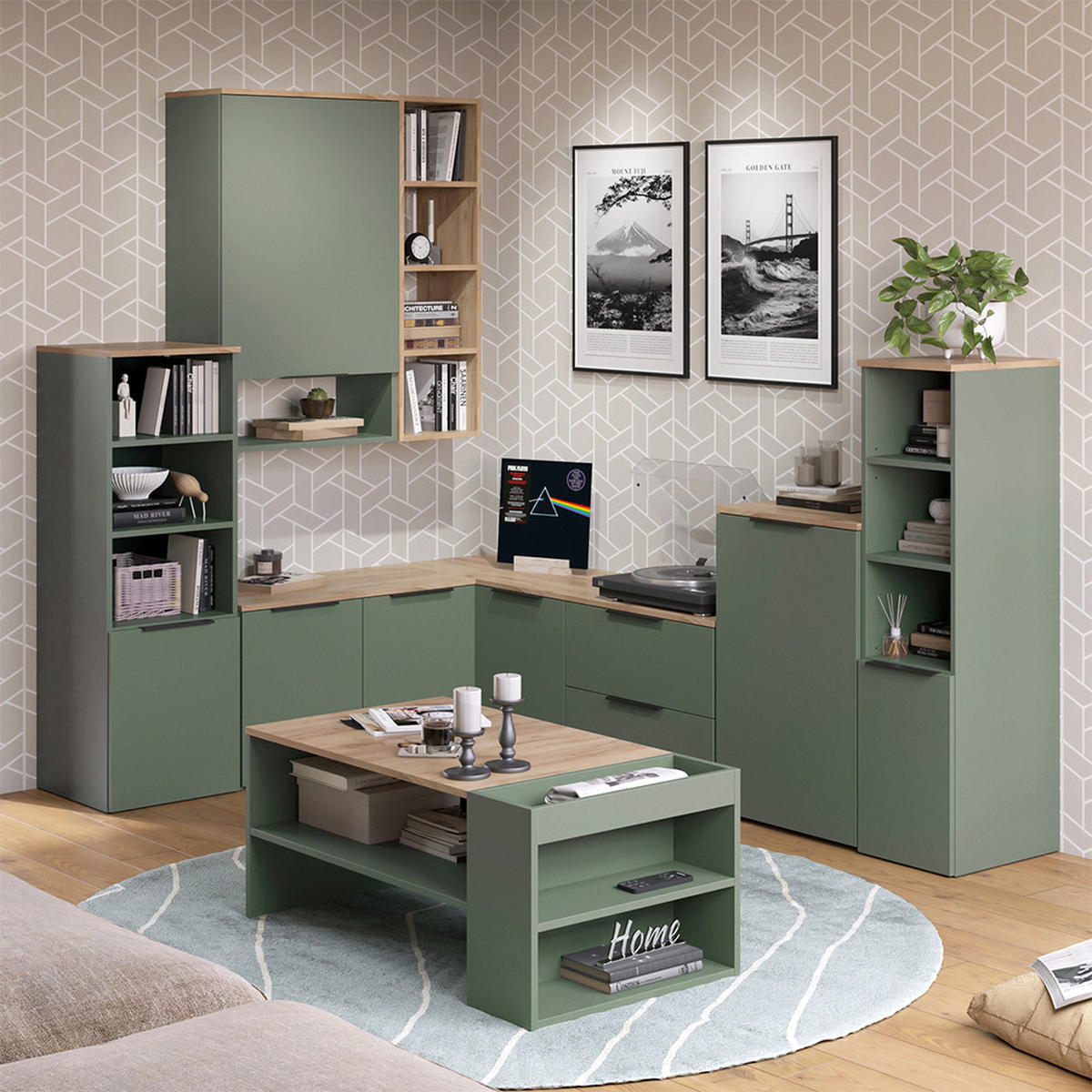 ŽIVÁ STĚNA Wido Zelená - Sonoma dub/zelená barva, kompozitní dřevo (80/50/40cm) - Vicco