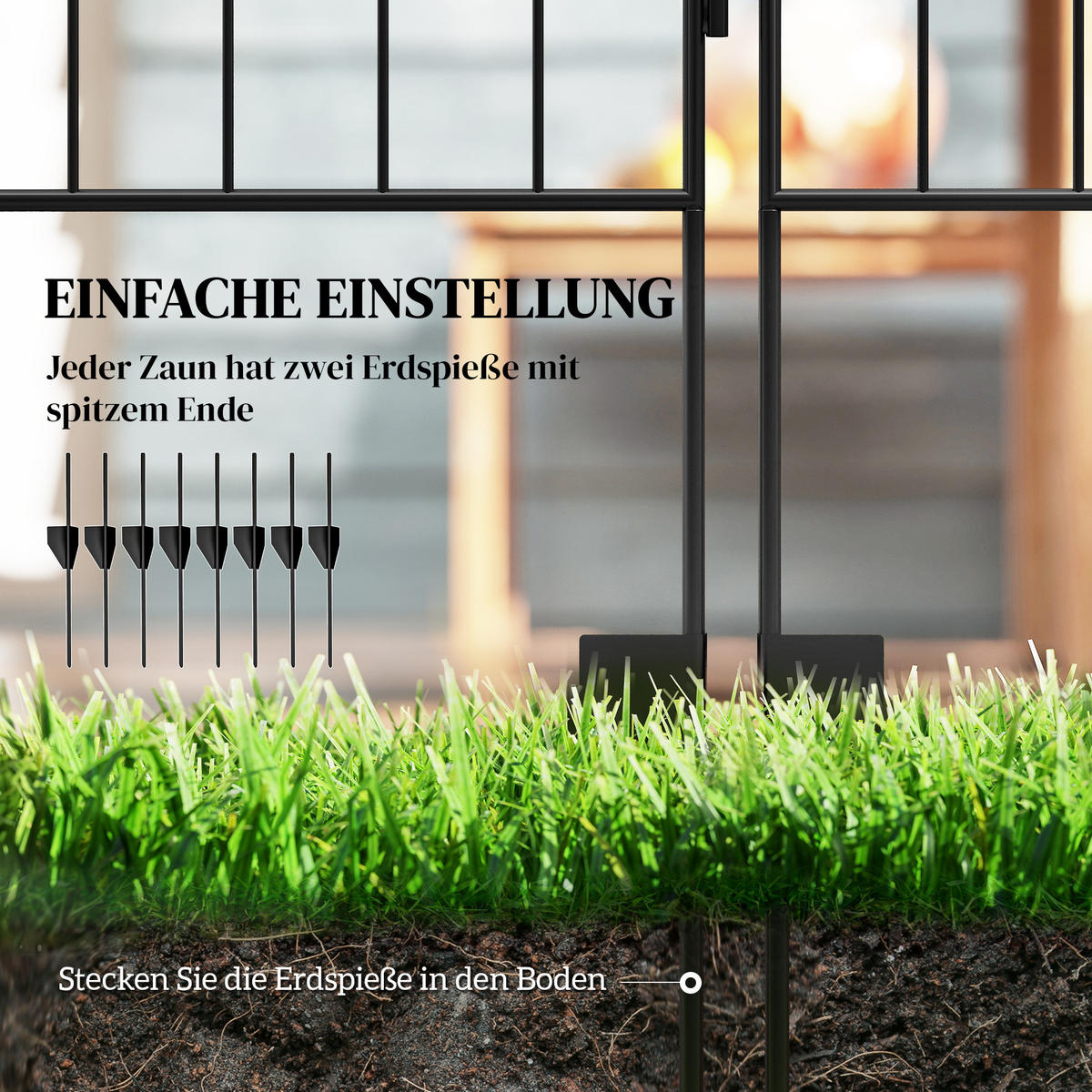 GARTENZAUN, Metall, Schwarz - Schwarz, Metall (1/110cm) - Outsunny