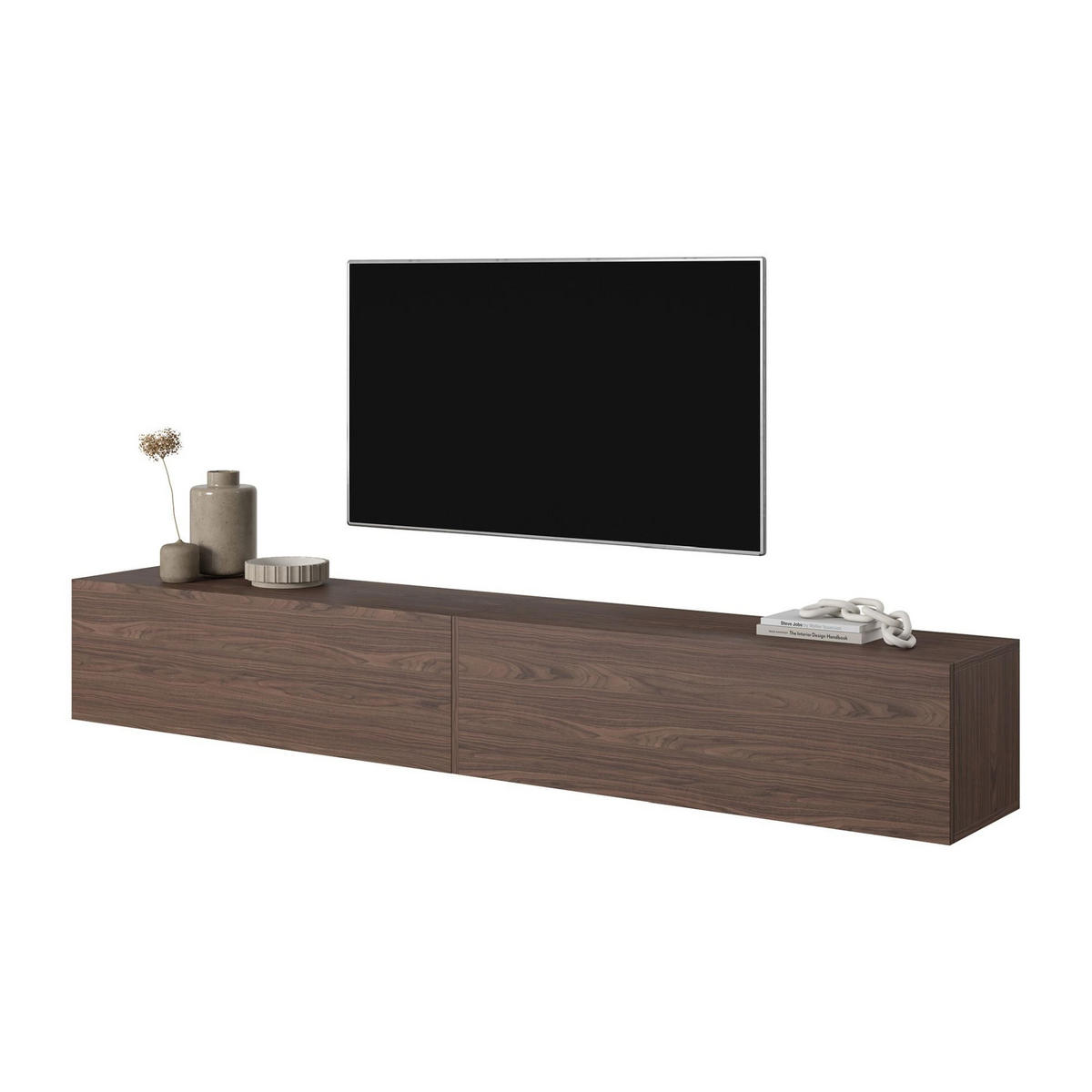 TV stolík Bisira orech 200/30/32 cm - tmavohnedá, kompozitné drevo (200/30/31.6cm) - Selsey