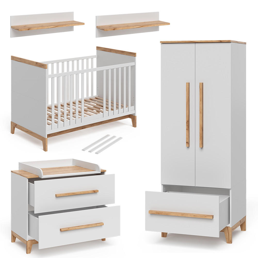 SADA PRO DĚTSKÝ POKOJ Malia Bílá/dub Sada 4 kusů - bílá/barva dubu, kompozitní dřevo (70/187/50cm) - VitaliSpa