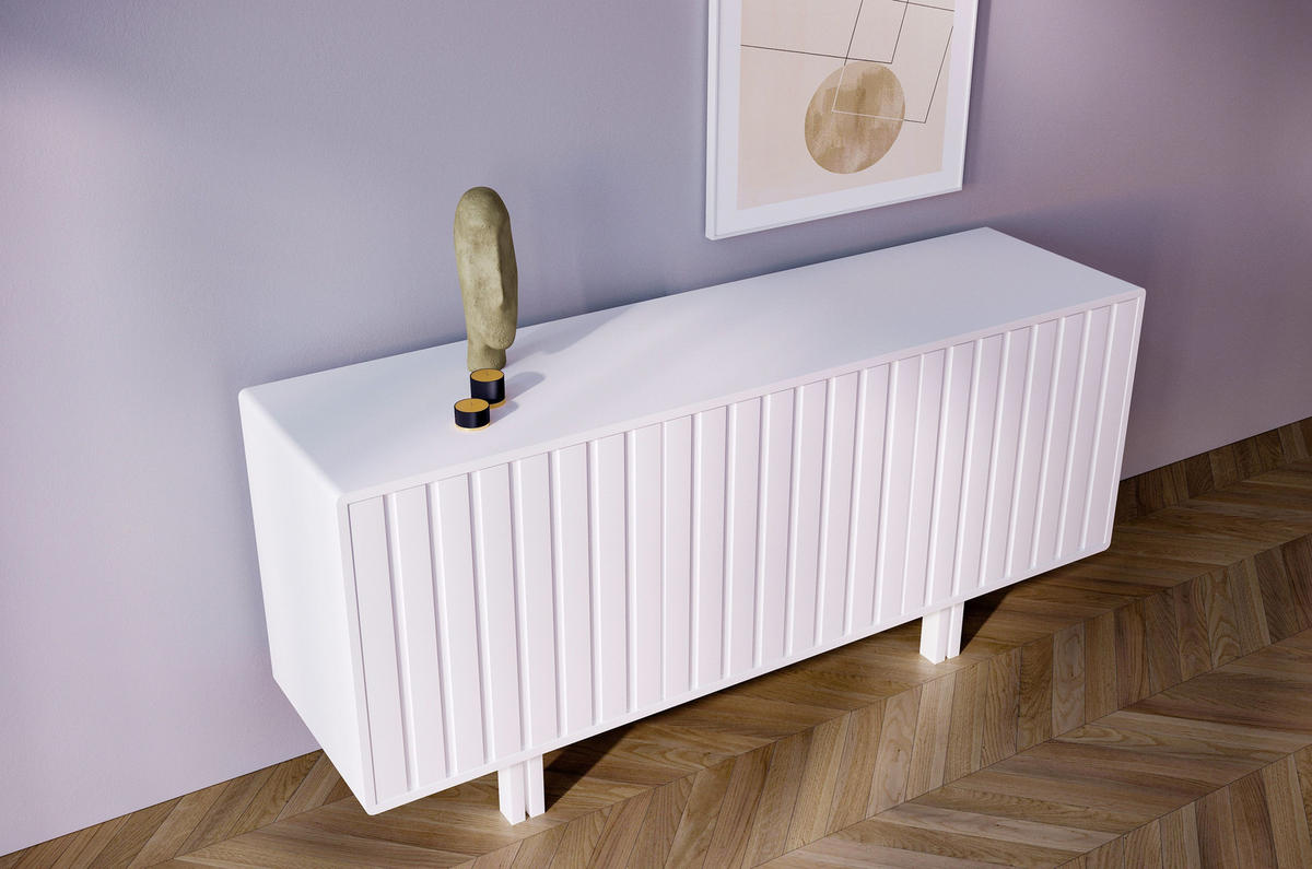 SIDEBOARD Vigge, Schwarz, Push-To-Open System , Lamellen Effekt - Schwarz, Holzwerkstoff/Buchenholz (149/73/40cm) - Skandica