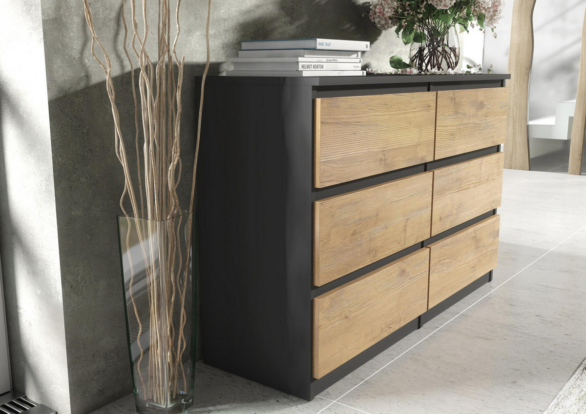 KOMMODE Anthrazit, Lancelot 120/79/39 - Anthrazit/Eiche San Remo, Holzwerkstoff (120/79/39cm) - RAUMHIRSCH FURNITURE