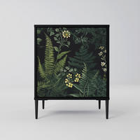 SIDEBOARD FERN FLOWERS, Schwarz, 57,5x42x72,5 cm, Schwarze Metallfüße - Multicolor/Schwarz, Holzwerkstoff/Metall (57.5/72.5/42cm) - SpaceRebels