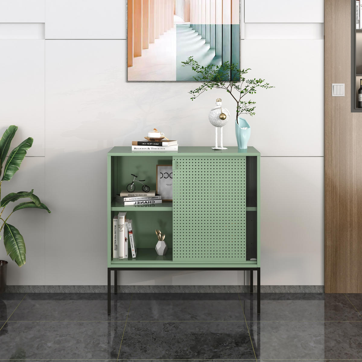SIDEBOARD Eidsvoll - Schwarz/Grün, Metall (80/85/45cm) - [en.casa]