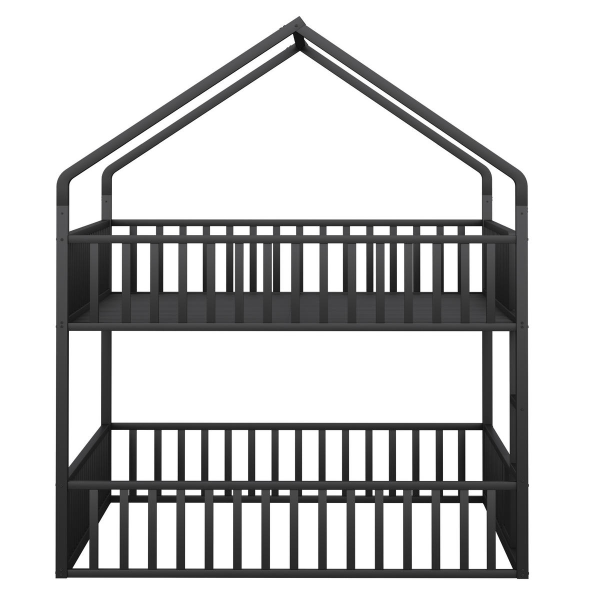 HAUSBETT 140/200 cm aus Metall in Schwarz mit Tür und Sicherheitsgeländer - Schwarz, Metall (140/200cm) - Flora Grace