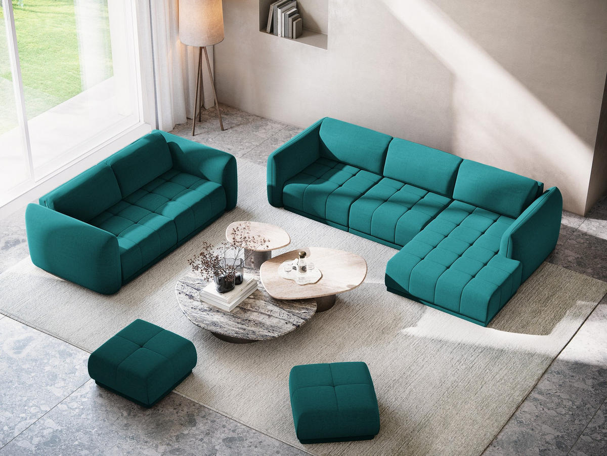 POUF Samt Stoff Blau - Blau/Petrol, Kunststoff/Textil (60/35/60cm) - Makamii