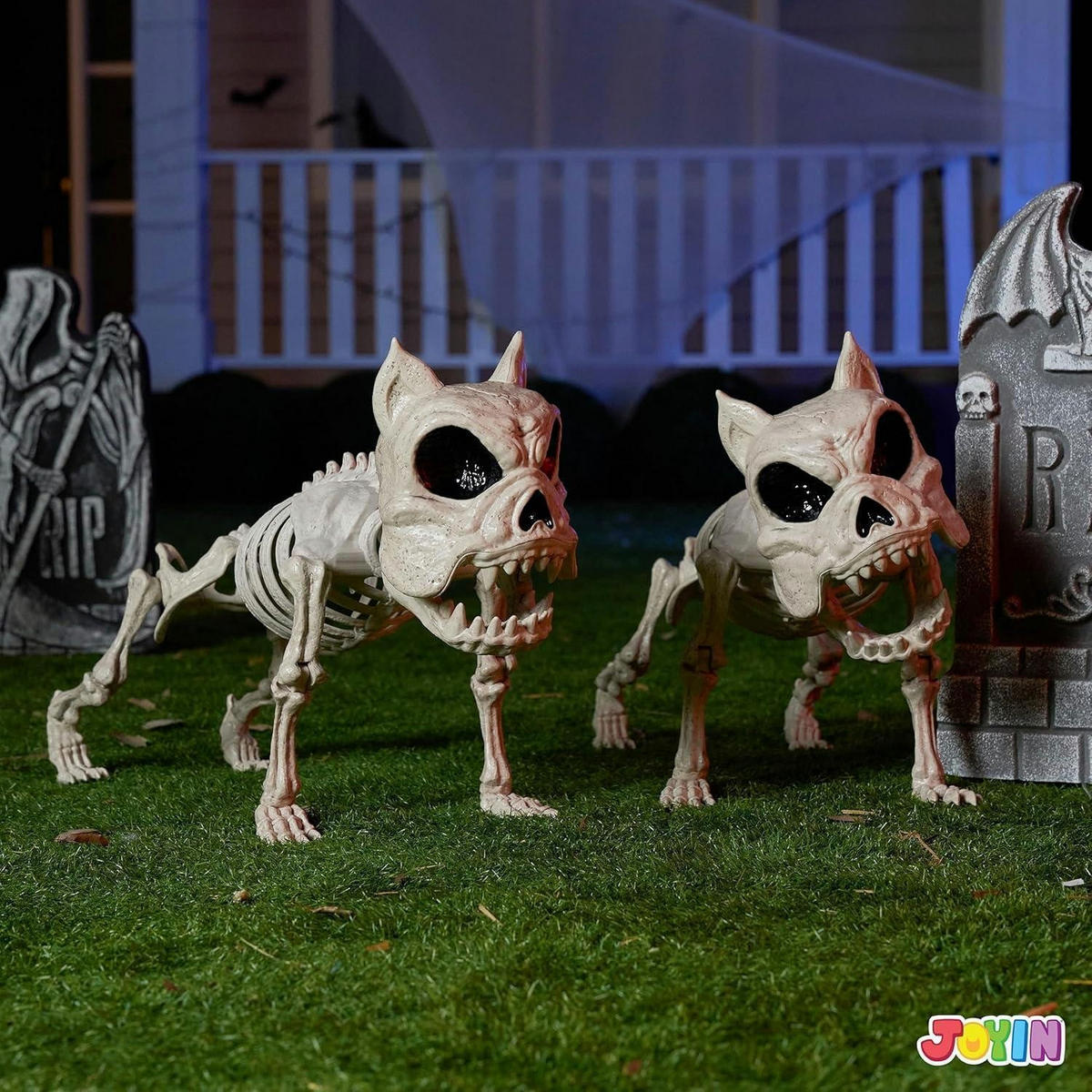 SKELETT Hund 2-teiliges Set 30,5 cm Halloween Dekoration bewegliche Gelenke Kunststoff Allwetter - Weiß, Kunststoff (28/18.5/32.5cm)
