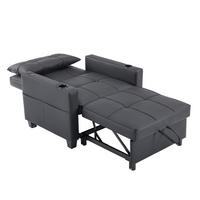 SCHLAFSESSEL mit 3-in-1-Funktion, ausziehbar, verstellbarer Liegestuhl mit USB-Anschluss und Getränkehaltern, Schwarz - Schwarz, Holz (74/84/87cm) - Redom