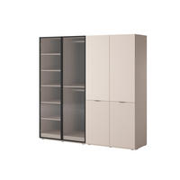 KLEIDERSCHRANK ZEN (Modular, Beige Matt, Beige & Geriffeltes Glas Flutes, 4-türig) - Beige/Schwarz, Holz/Holzwerkstoff (202/200/51cm) - Ravio