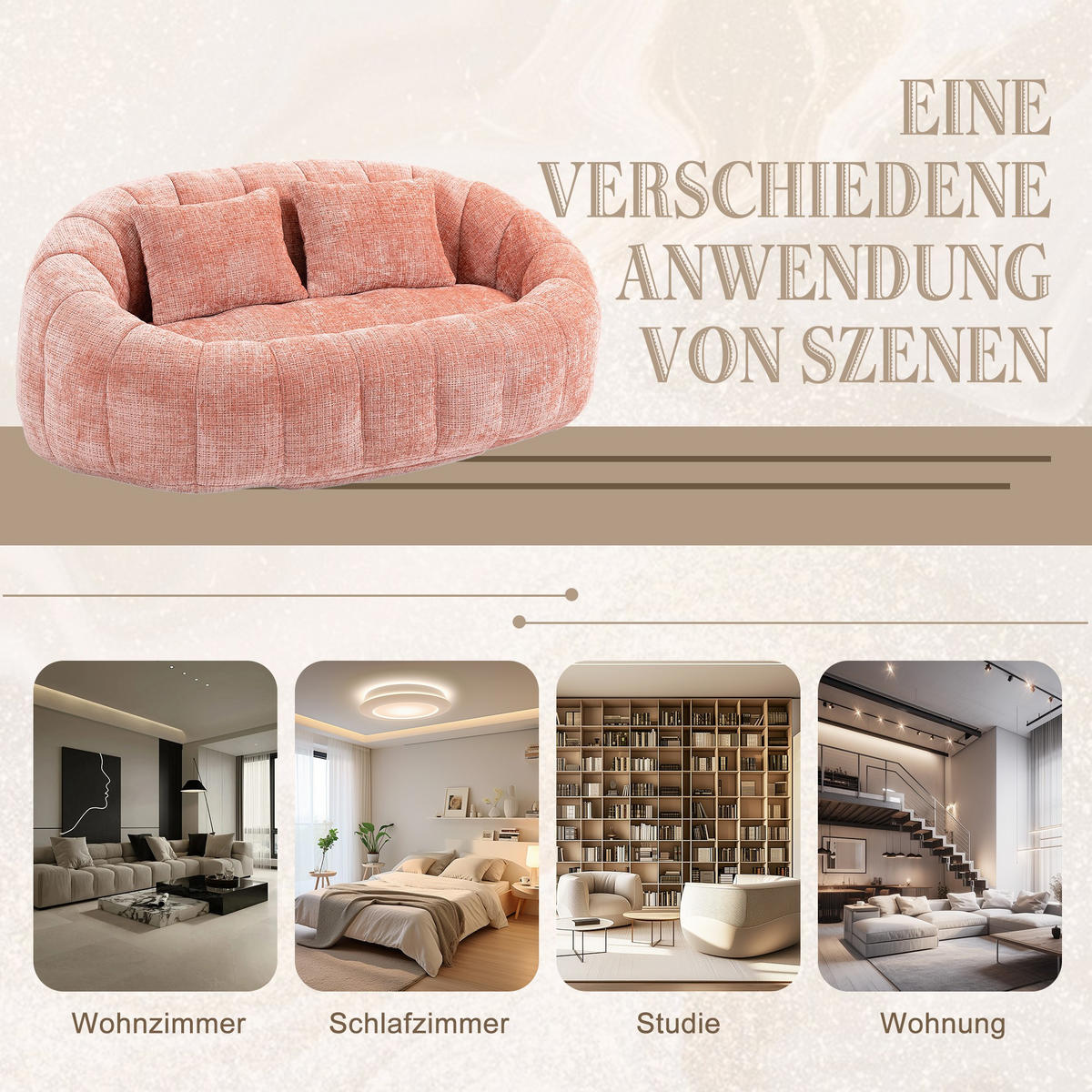 SITZSACK Chenille, Sofa mit 2 Kopfkissen,XXL Lounge-Sofa,Rosa - Rosa, Textil (145/63/95cm) - LVHOM
