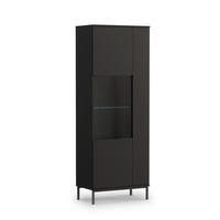 VITRINE Queba 2T Schwarz 70/190/41 cm – schwarze Standvitrine modern - Schwarz, Holzwerkstoff (70/190/41cm) - AX Living