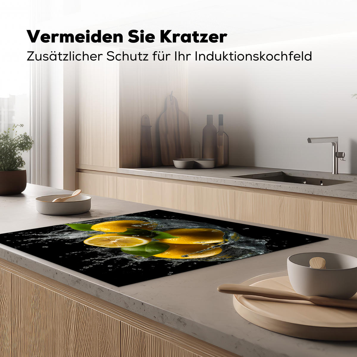 HERDABDECKPLATTE Zitrone - Obst - Gelb - Schwarz 78x78 cm - Gelb, Kunststoff (78/78/0.2cm) - MuchoWow