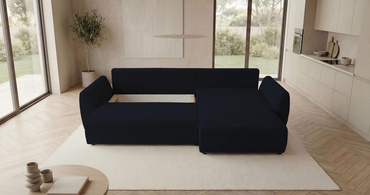 ECKSOFA SYDNEY rechts schwarz Cord Poso 135 - Schlaffunktion, Bettkasten - Schwarz, Textil (280/175cm) - Cornero