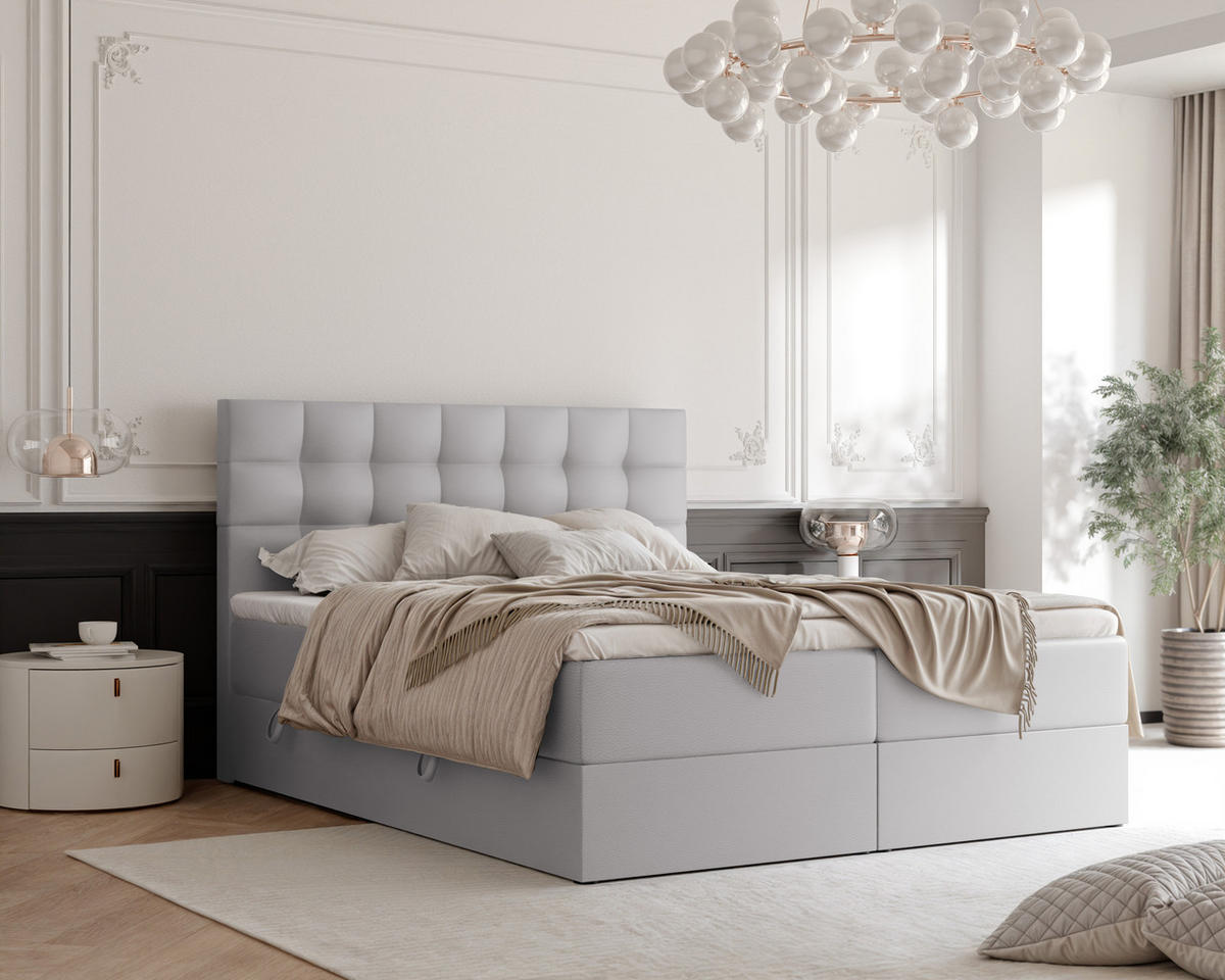 BOXBETT GRAND 180/200 cm, in Grau, mit Matratze und Topper - Grau, Holzwerkstoff/Textil (180/200cm) - Idohome