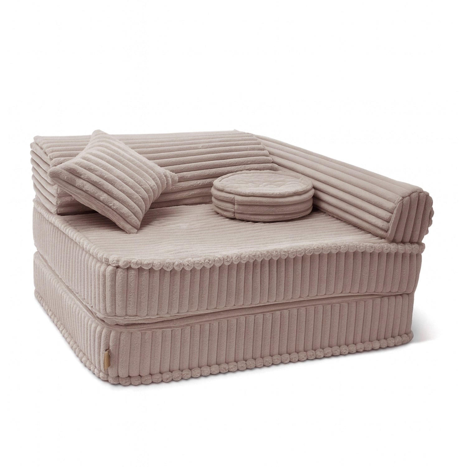 KINDERSESSEL modular 3-in-1 ausklappbar aus Plüschcord in Kieselbeige - Creme, Textil (100/80/80cm) - MeowBaby