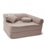 KINDERSESSEL modular 3-in-1 ausklappbar aus Plüschcord in Kieselbeige - Creme, Textil (100/80/80cm) - MeowBaby