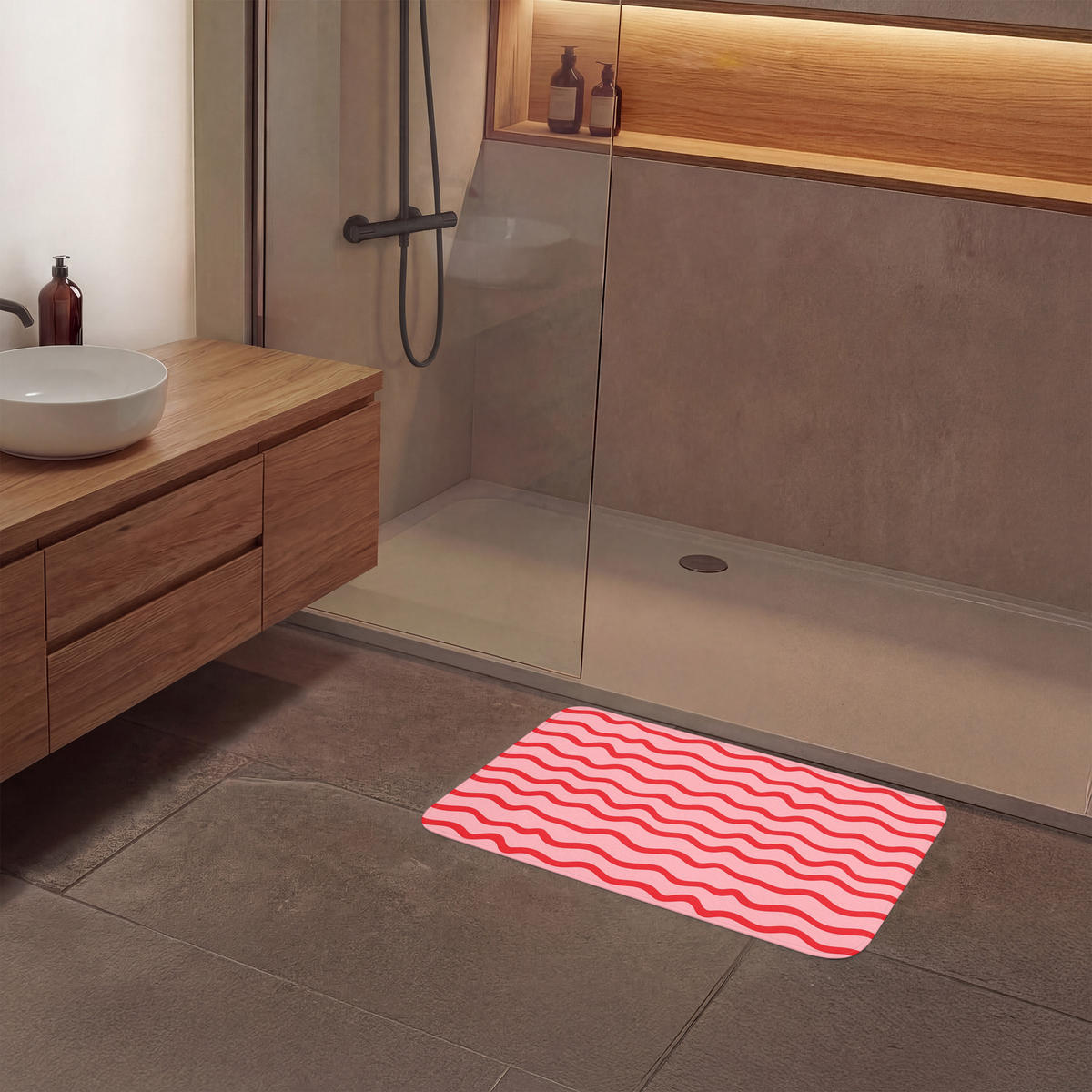 KÚPEĽŇOVÁ PREDLOŽKA Hravé - vzor - červená 80x50 cm - ružová, textil/plast (80/50cm) - OnlyWow