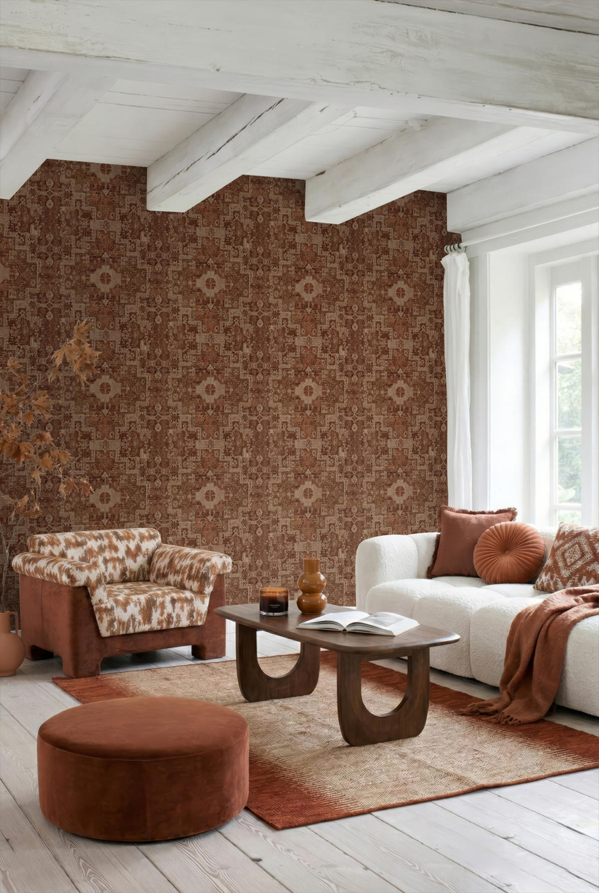 TAPETE orientalisches Kelim-Patchwork 50 x 900 cm - Braun, Papier (50/900cm) - ESTAhome
