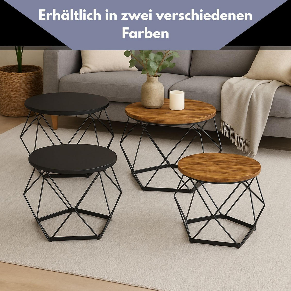 BEISTELLTISCH DUETT 2er-Set Metall Ø 50 / 40 cm H: 40 / 36 cm - Braun, Metall (50/50/40cm) - Coemo