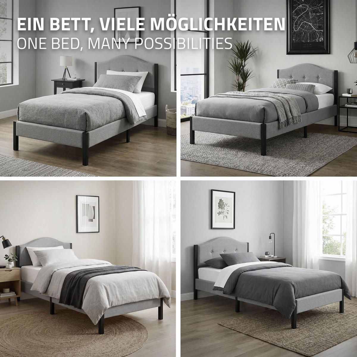 POLSTERBETT 90x200 cm Grau mit Lattenrost und Leinenstoff - Grau, Holzwerkstoff/Textil (90/200cm) - ML-DESIGN