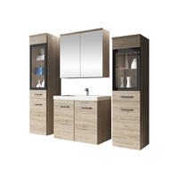 BADMÖBEL-SET Madrit II - Silberfarben/Naturfarben, Holzwerkstoff/Kunststoff (132/132/30cm) - MIRJAN24