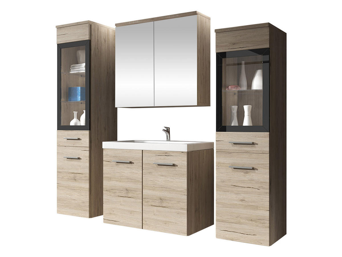 BADMÖBEL-SET Madrit II - Silberfarben/Naturfarben, Holzwerkstoff/Kunststoff (132/132/30cm) - MIRJAN24