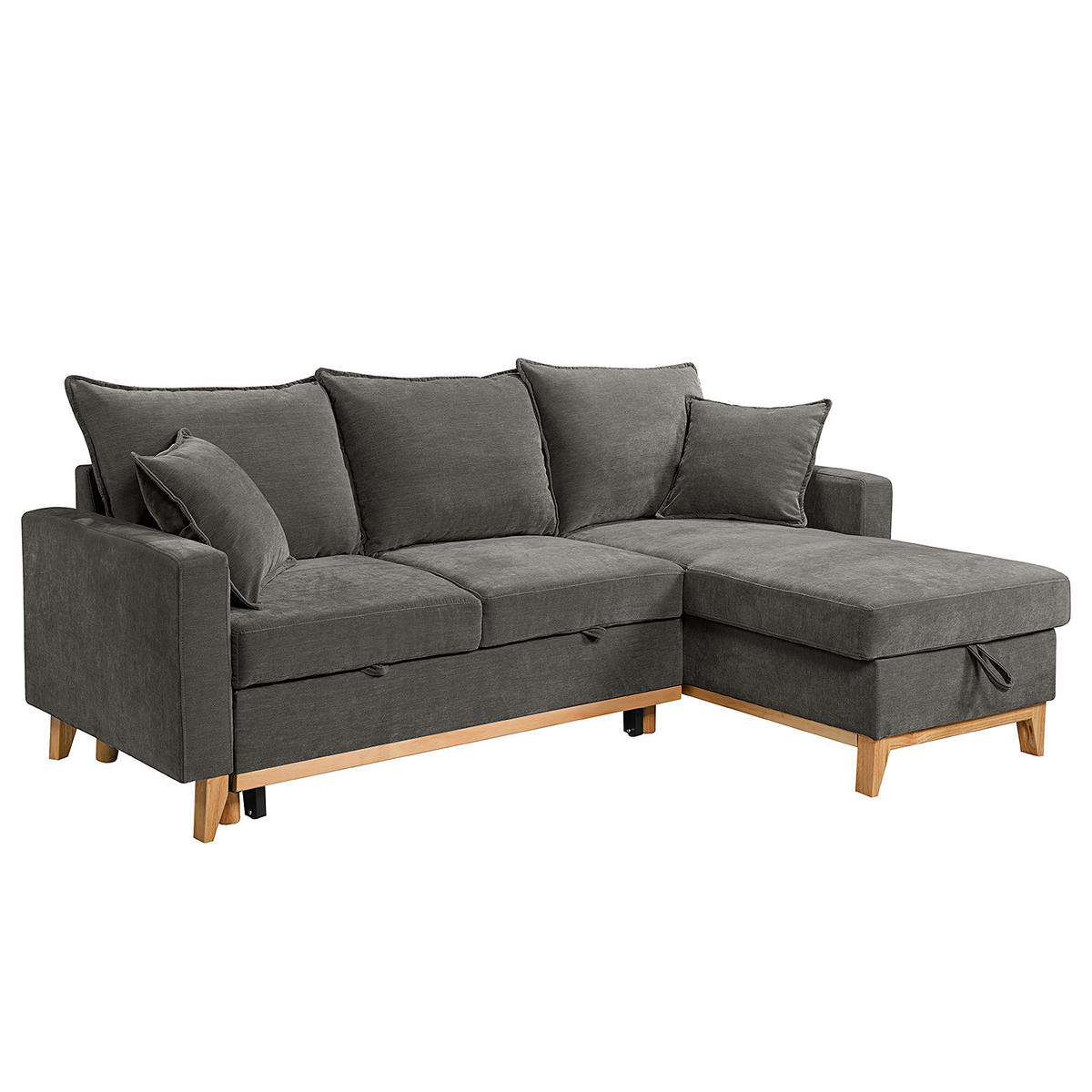 ECKSOFA mit Schlaffunktion - Flachgewebe - Hellbraun/Anthrazit, Holz/Textil (214/145cm) - home24