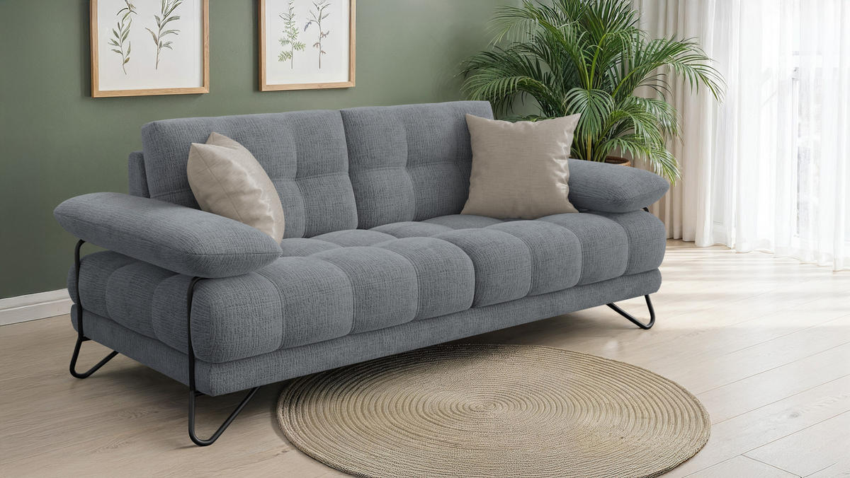 SOFA BUBBARA 2,5-Sitzer, dunkelgrau - Dunkelgrau/Schwarz, Holz/Textil (215/87/96cm) - Courtois Laville