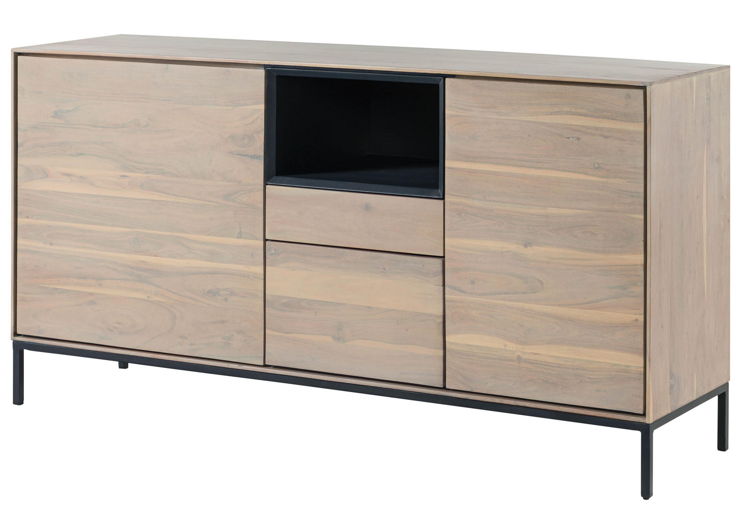 SIDEBOARD Akazie 160x45x85 grau-weiß geölt CHICAGO #04 - Braun, Holz (160/85/45cm) - Massivmoebel24