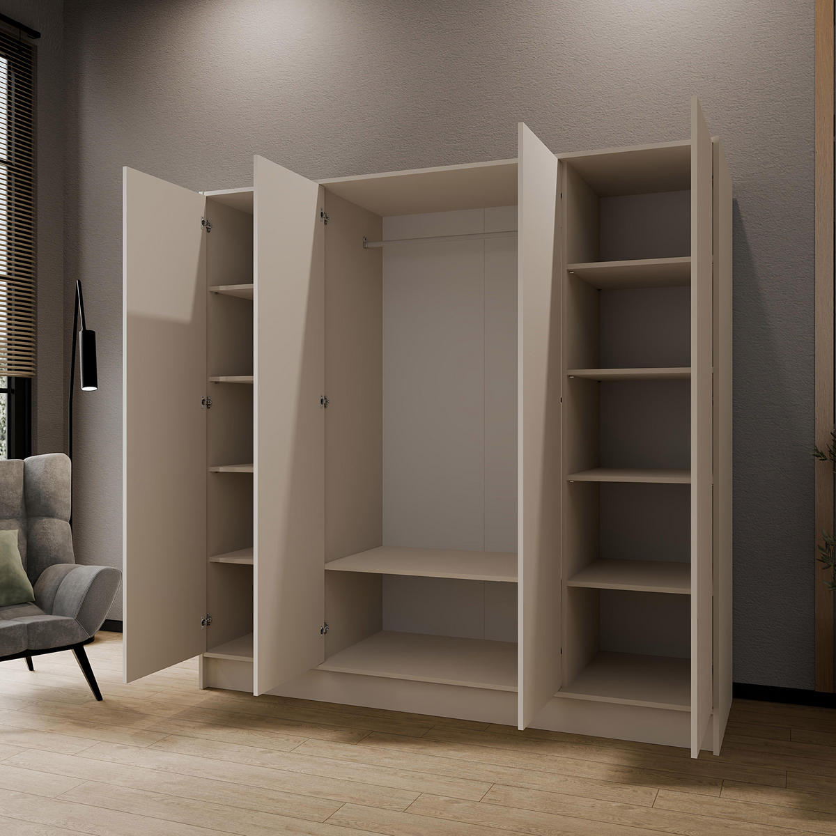 DREHTÜRENSCHRANK Gava mit vier, glatten Türen, Kaschmir - Kaschmir, Holzwerkstoff (200/200/51cm) - Beautysofa