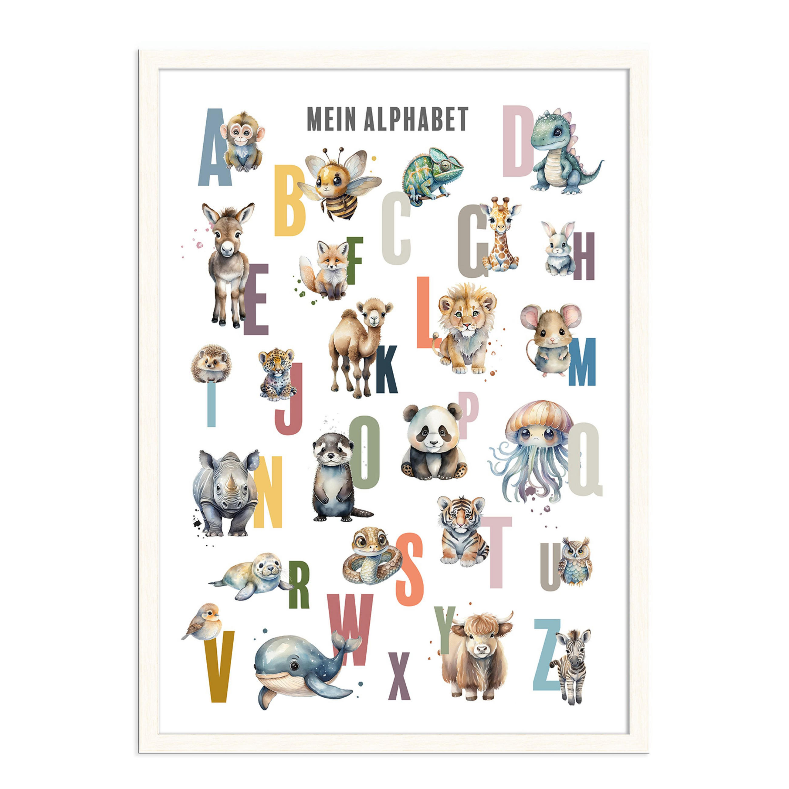 POSTER mit Rahmen 50x70 cm Alphabet ABC Kinderzimmer - Gelb, Holz (51/71/2cm) - artissimo