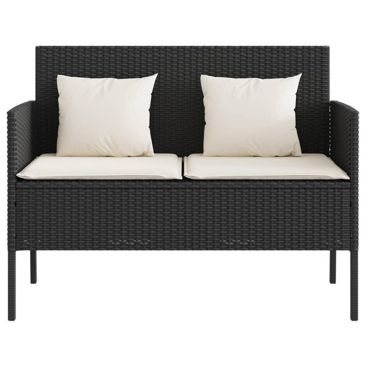 GARTENBANK mit Kissen Schwarz Poly Rattan - Creme/Schwarz, Kunststoff (113/87/61cm) - furnicato