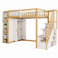 HOCHBETT 90/200 mit Kleiderschrank, Stauraumleiter und Regalen in Weiß und Naturholz - Weiß/Naturfarben, Holz/Holzwerkstoff (90/200cm) - EVRYAE