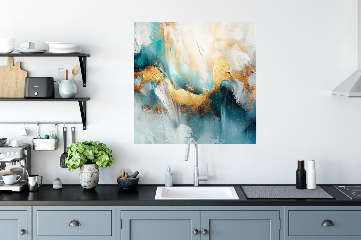 WANDTATTOO Abstrakt - Kunst - Gold - Blau 50x50 cm - Petrol, Kunststoff (50/50/0.1cm) - MuchoWow