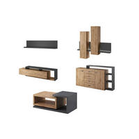 WOHNZIMMER-SET Bota anthrazit / ribbeck eiche 821 cm / 60 cm / 142 cm - Eichefarben/Braun, Holz/Holzwerkstoff (821/142/60cm) - Feldmann-Wohnen