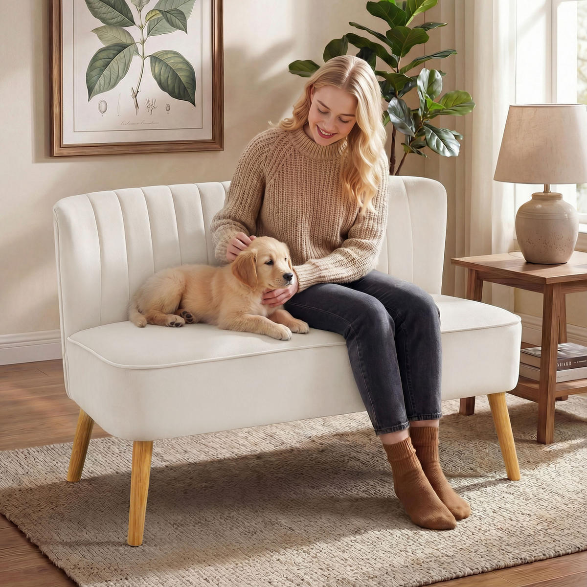 2-SITZER Sofa Creme 117.0/56.5/77.0 cm - Creme, Textil (56.5/77/117cm)