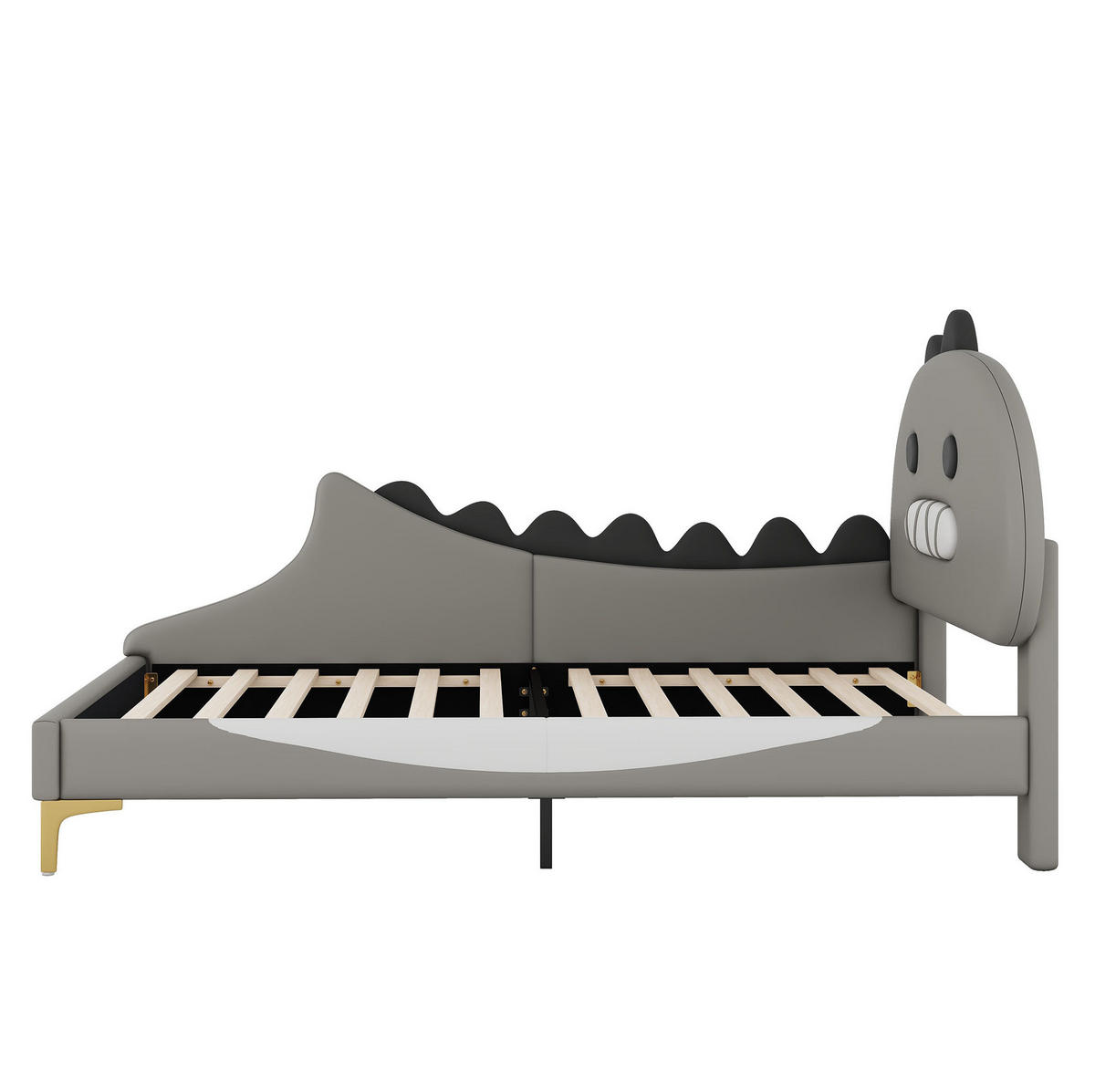 KINDERBETT 90/200 cm Grau aus PU und MDF mit Dinosaurier-Design - Grau, Kunststoff (90/200cm) - OKMYHOME