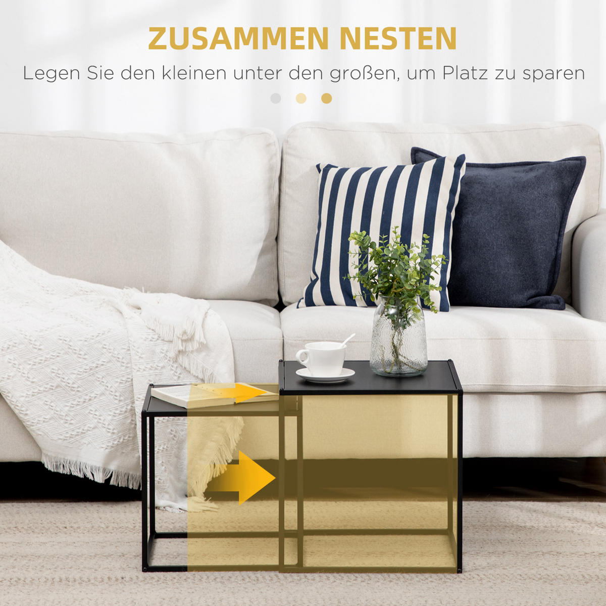 COUCHTISCH 40/40/40 cm und 35/35/35 cm Schwarz aus Stahl mit 2 Tischen - Schwarz, Metall (40/40/40cm) - OKMYHOME