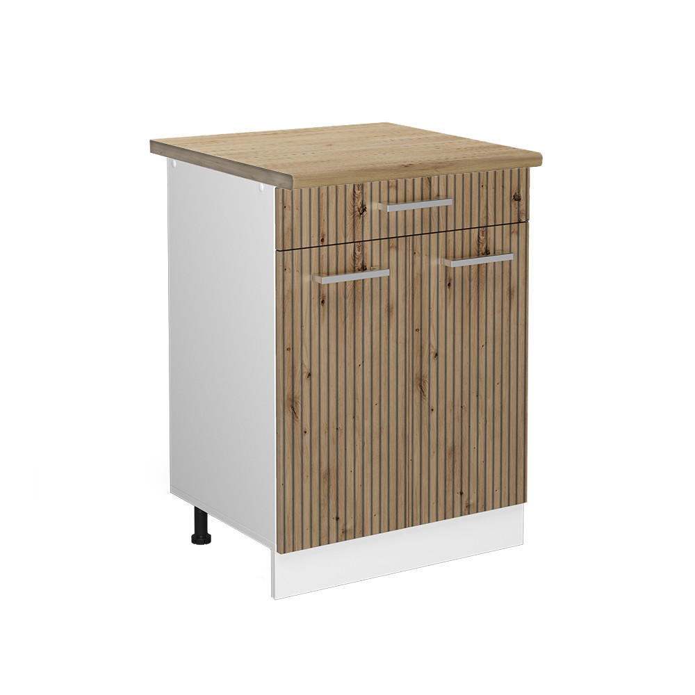 KÜCHENUNTERSCHRANK R-Line Artisan-Eiche 60 cm mit Schublade, AP Eiche - Weiß/Eiche Artisan, Holzwerkstoff (60/81.6/60cm) - Vicco