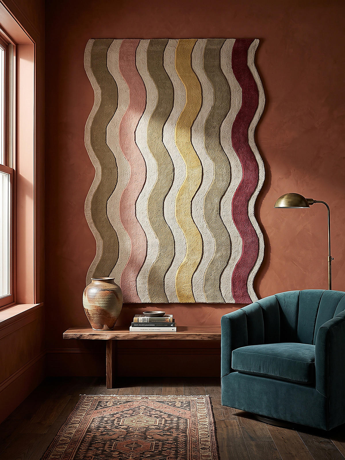 WOLLTEPPICH handgetuftet MONNOW, Wellenstreifen, Natur-Rot, 160 x 230 cm - Beige, Textil (160/230cm) - KADIMA DESIGN