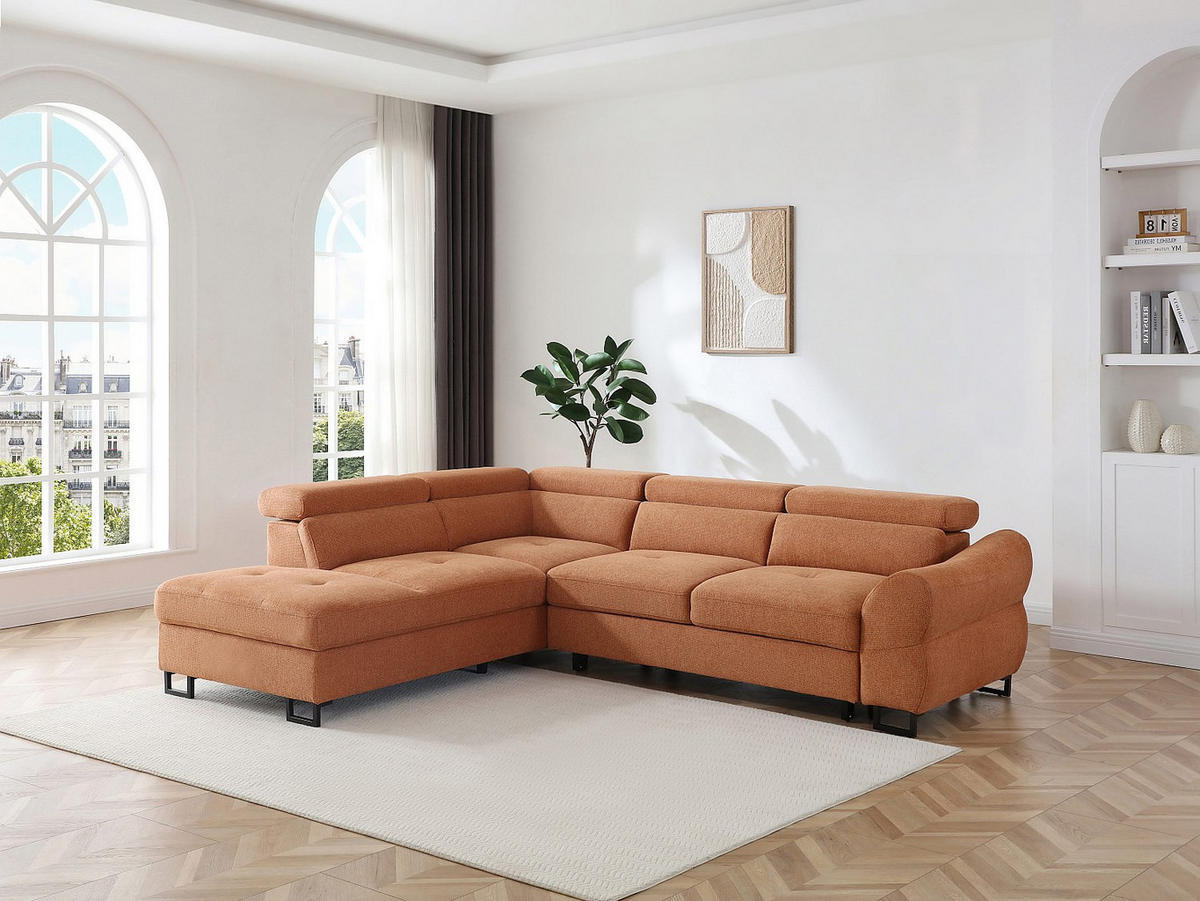 ECKSOFA mit Schlaffunktion – Ecke links – Strukturstoff Terracotta – VAVERDO - Braun, Textil (272/230cm) - Vente-Unique