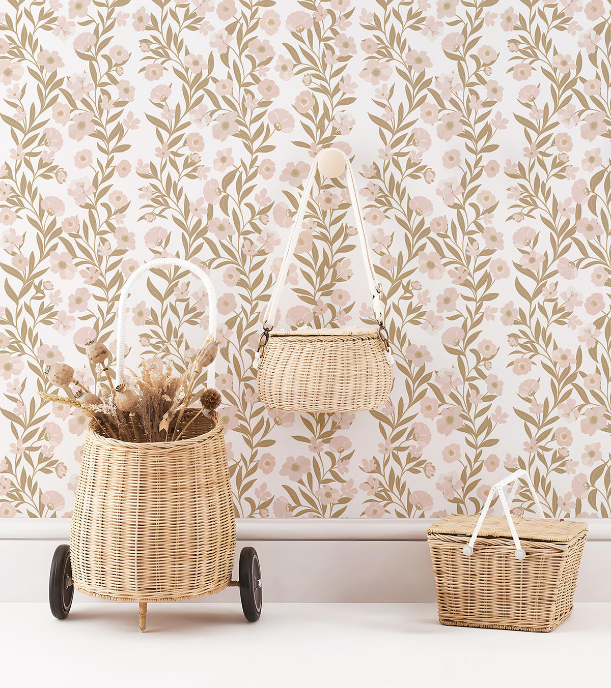 VLIESTAPETE Eleonore Blumen 50 cm x 10 m rosa/beige - Pink, Papier (50/1000cm) - Lilipinso