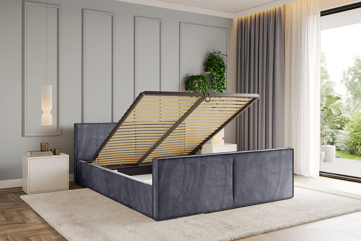 POLSTERBETT mit Bettkasten, Fußteil und Lattenrost, Boxbett mit Matratze H3/H4 - EMMI-Z-V1 180x200 Dunkelgrau - Dunkelgrau, Holzwerkstoff/Textil (180/200cm) - ALTDECOR