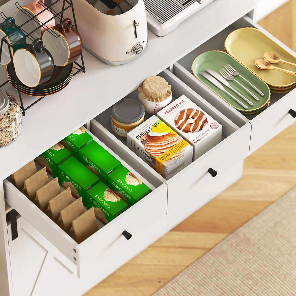 BUFFET DE-08656 Bauernhaus-Stil mit Scheunentüren Weiß - Weiß, Holzwerkstoff (40/180/93.5cm) - ComfortXL