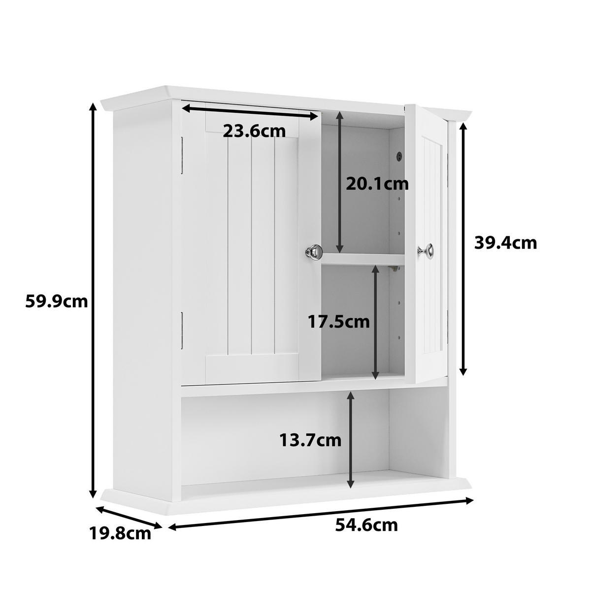 WANDSCHRANK Badezimmerschrank 54.6x19.8x59.9cm in Weiß mit verstellbaren Regalen - Weiß, Holzwerkstoff (54.6/59.9/19.8cm) - Modfu