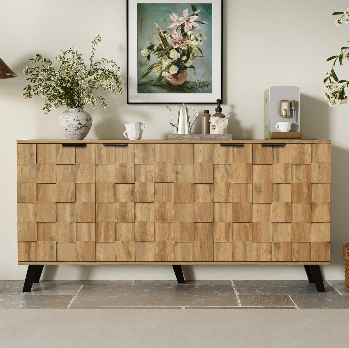 SIDEBOARD mit 4 Türen 160,5 x 35,5 x 78 cm Holzoptik - Hellbraun, Holzwerkstoff (160.5/78/35.5cm) - Meubliv