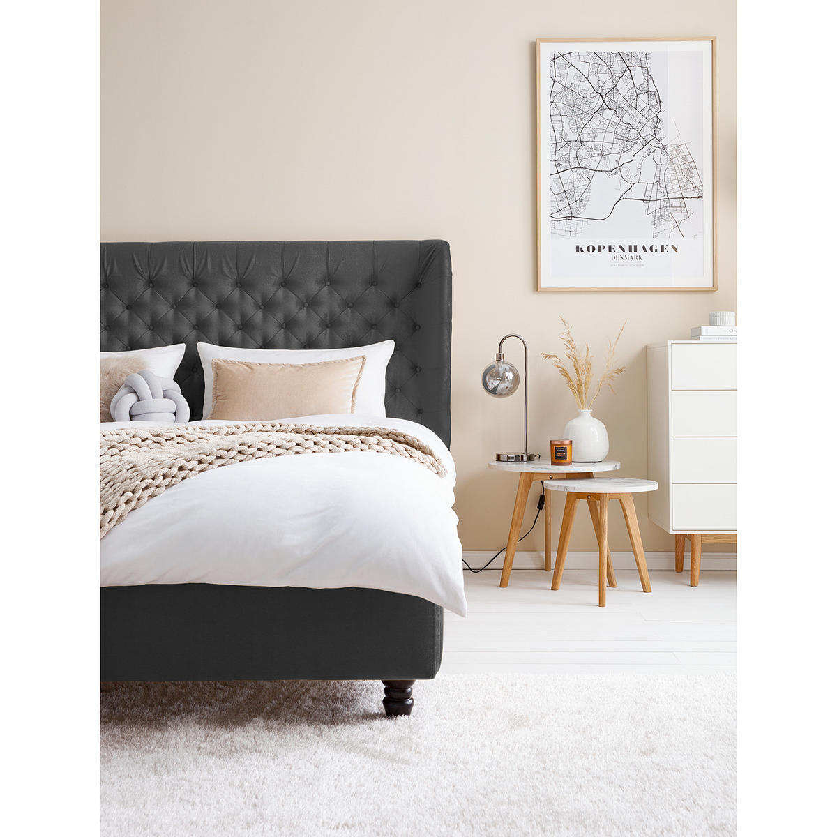 POLSTERBETT - Samt - Grau, Textil (180/200cm) - home24